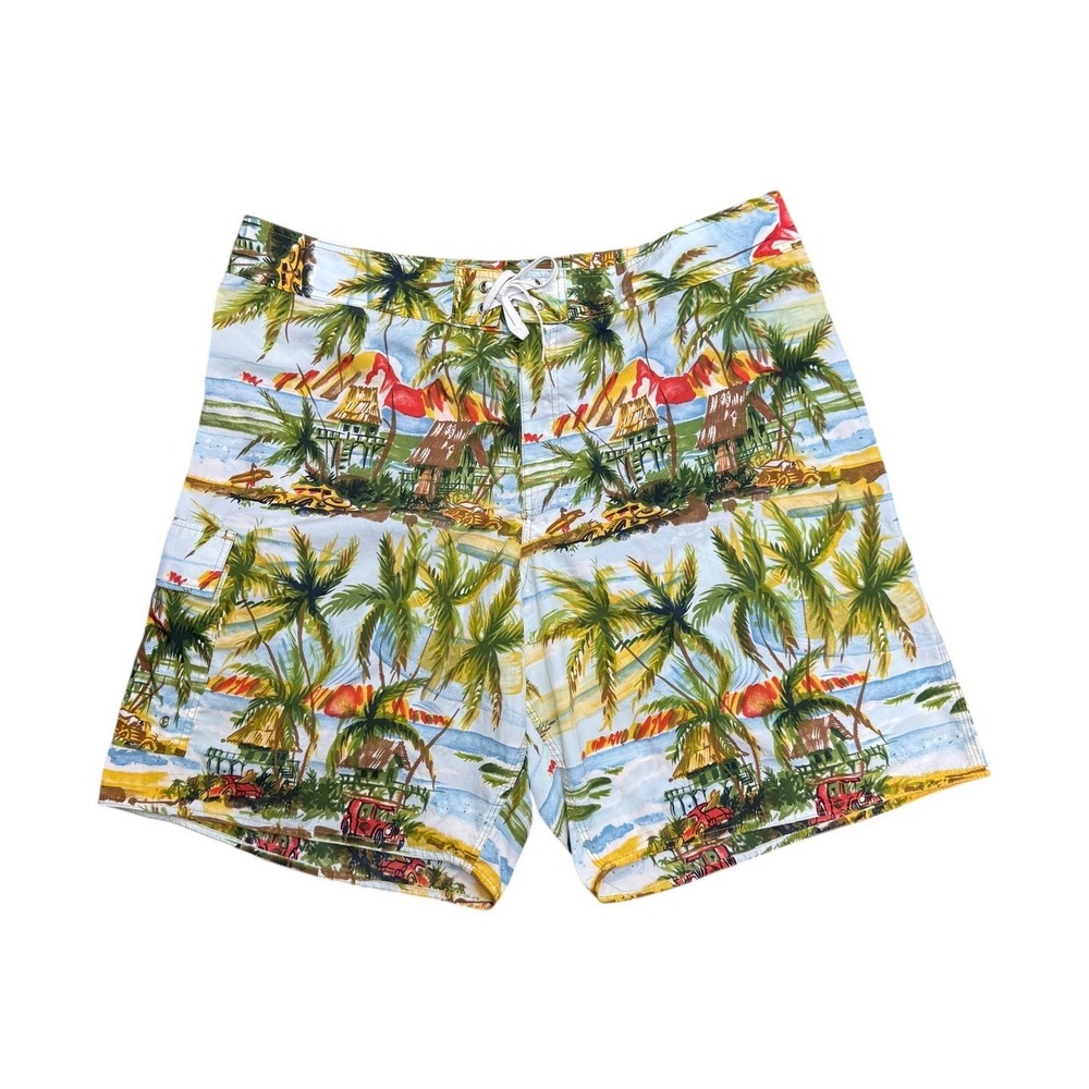 Kahala Vintage Hawaiian Board Shorts Size 42 /2XL Tropical Palm Tree Swim Trunks